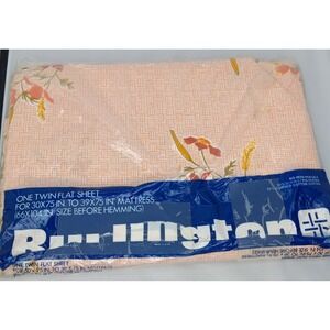 NOS‎ Vintage Twin Fitted Sheet Orange Yellow Wild Flower Burlington Boho